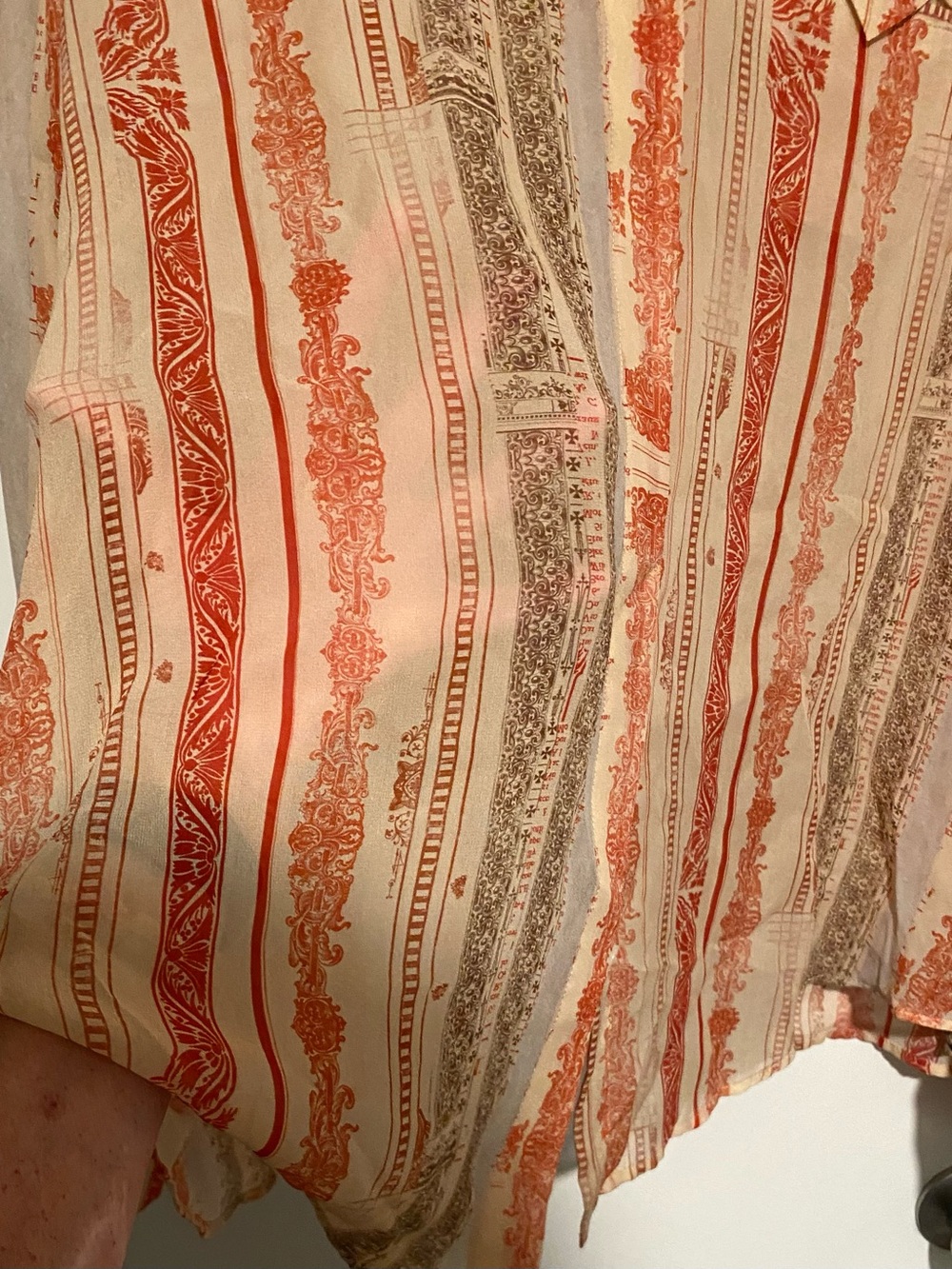 Gary Graham Boho Striped Blouse in Cream,Rust, Green Sheer Silk 12 - Picture 5 of 8